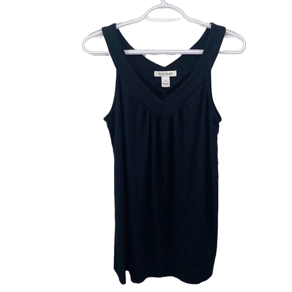White House Black Market black v-neck smocked detailing tunic tank top size S